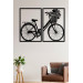 لوحة خشب بشكل دراجة مع زهور مقاس 45 × 22 سم