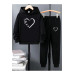 Girl Black Suit Heart Printed Tracksuit Set Girl, 13 Years Old
