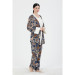 Women 3 Piece Pajama Set With Dressing Gown And Top Strap