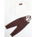 Plaid Strap Boy Baggy Overalls Bow Tie Tshirt