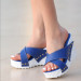 Blue Leather Wedge Heel Slippers