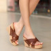 Tan Leather Wedge Heel Slippers