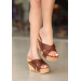 Tan Leather Wedge Heel Slippers