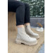 Beige Skin Lace Up Boots