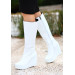 White Leather Wedge Heel Boots