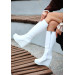 White Leather Wedge Heel Boots