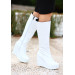 White Leather Wedge Heel Boots