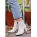 Beige Leather Heeled Boots
