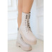 Beige Leather Lace-Up Boots