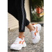 White Skin Orange Detailed Lace-Up Sneakers