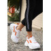 White Skin Orange Detailed Lace-Up Sneakers