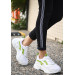 White Skin Green Detailed Lace-Up Sneakers