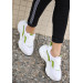 White Skin Green Detailed Lace-Up Sneakers