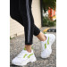 White Skin Green Detailed Lace-Up Sneakers