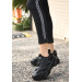 Black Leather Lace-Up Sneakers