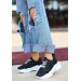 Black Skin White Sole Lace-Up Sneakers