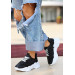 Black Skin White Sole Lace-Up Sneakers