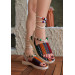 Beige Kilim Patterned Ankle Strap Sandals