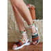 White Kilim Patterned Ankle Strap Sandals