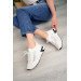 White Knit Lace-Up Sneakers