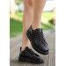 Black Leather Lace-Up Sneakers