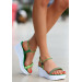 Green Beaded Wedge Heel Sandals