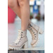 Cream Suede Lace-Up Boots