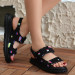 Black Denim Velcro Sandals