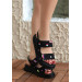 Black Denim Velcro Sandals