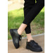 Black Leather Lace-Up Sneakers