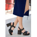 Black Leather Heeled Sandals