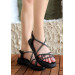 Black Leather Beaded Sandals