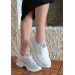 White Knit Lace-Up Sneakers