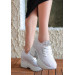 White Knit Lace-Up Sneakers