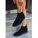 Black Suede Gray Sole Lace-Up Boots