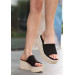 Black Knitted Wedge Heel Slippers