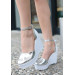 Silver Patent Leather Wedge Heel Shoes