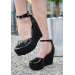 Black Patent Leather Wedge Heel Shoes