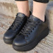 Black Leather Lace-Up Sneakers