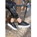 Black Skin White Sole Lace-Up Sneakers