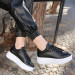 Black Skin White Sole Lace-Up Sneakers