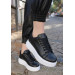 Black Skin White Sole Lace-Up Sneakers