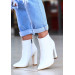 Loora White Patent Leather Patterned Heeled Boots