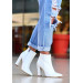 Loora White Patent Leather Patterned Heeled Boots