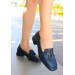 Navy Blue Skin High Heel Shoes