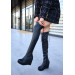 Black Leather Wedge Heel Boots