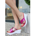 Fuchsia Leather Wedge Heel Slippers