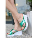 Green Leather Wedge Heel Slippers