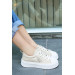 Beige Leather Lace-Up Sneakers