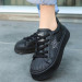 Black Leather Lace-Up Sneakers